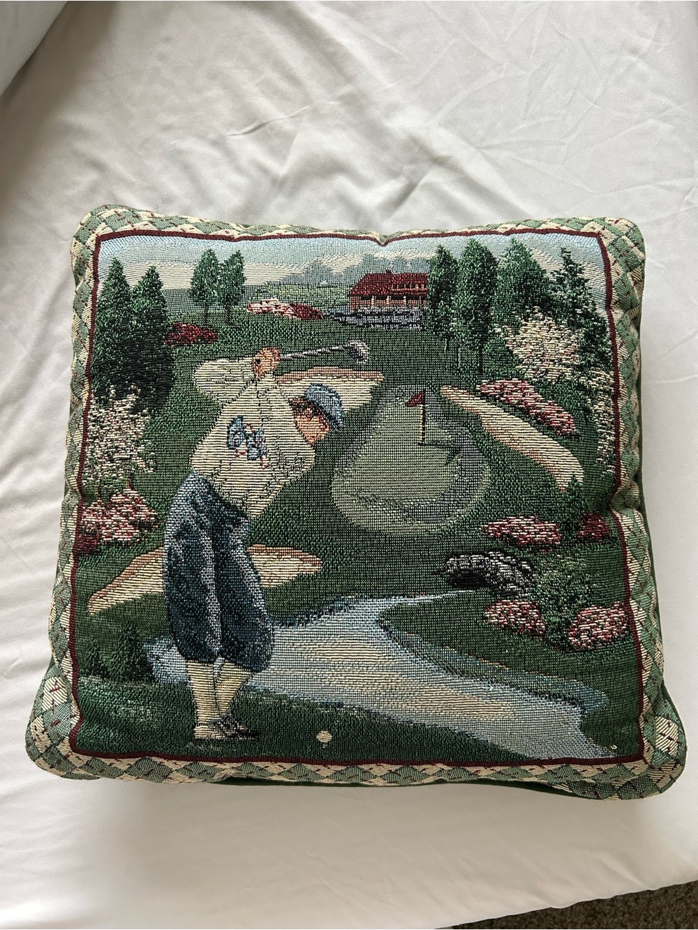 Vintage Decorative Golf Scene Tapestry Throw Pillow - Green